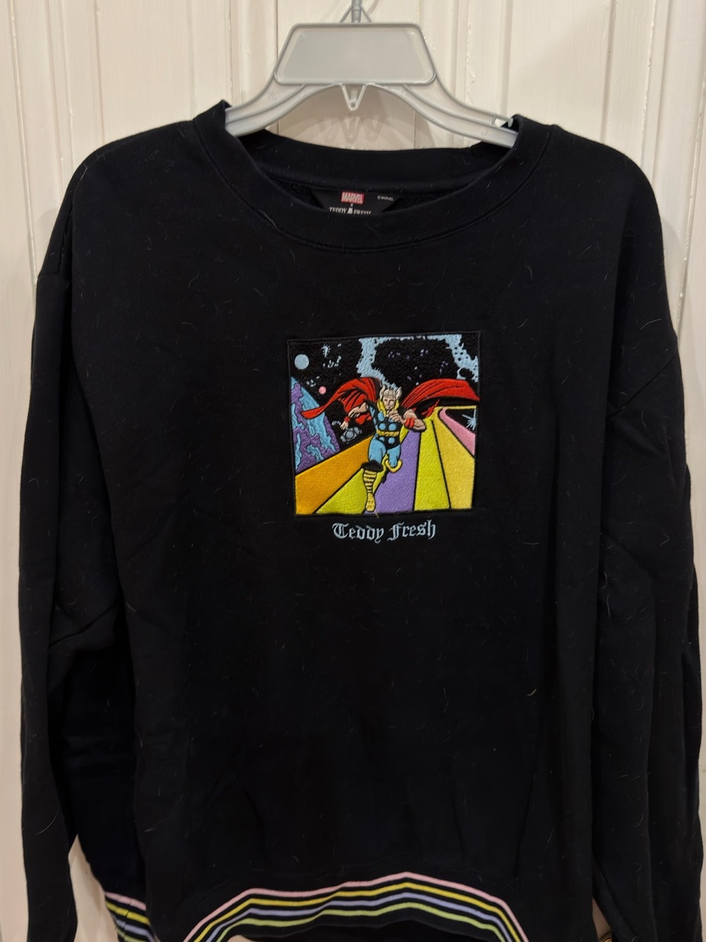 Teddy Fresh Black Crewneck with Comic Thor embroidered Patch